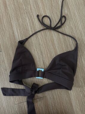 🫐3 for $15🫐 Brown Triangle Bikini Top with Turquoise Accent